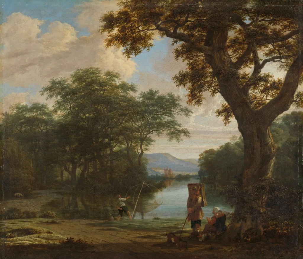 Landscape with Fisherman with a square Net, by Joris van der Haagen, unspecified, 1645