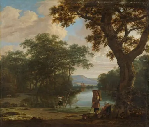Landscape with Fisherman with a square Net, by Joris van der Haagen, unspecified, 1645