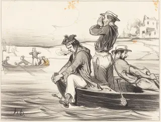 Une Rencontre en pleine eau, by Honoré Daumier, ink, 1843
