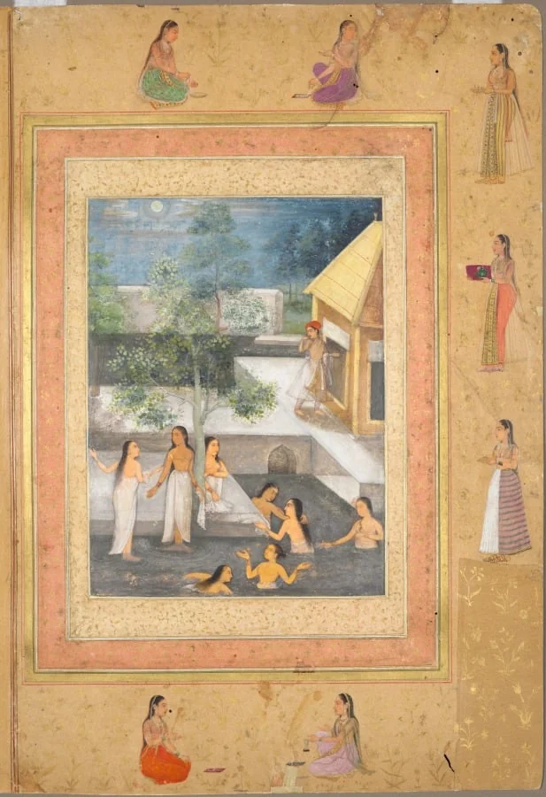 Harem night-bathing scene, from the Late Shah Jahan Album (recto), detail