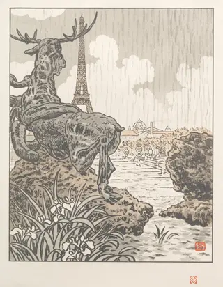 Thirty-Six Views of the Eiffel Tower: From Behind Frémiet's Elk (Trocadero), by Henri Rivière, 1902