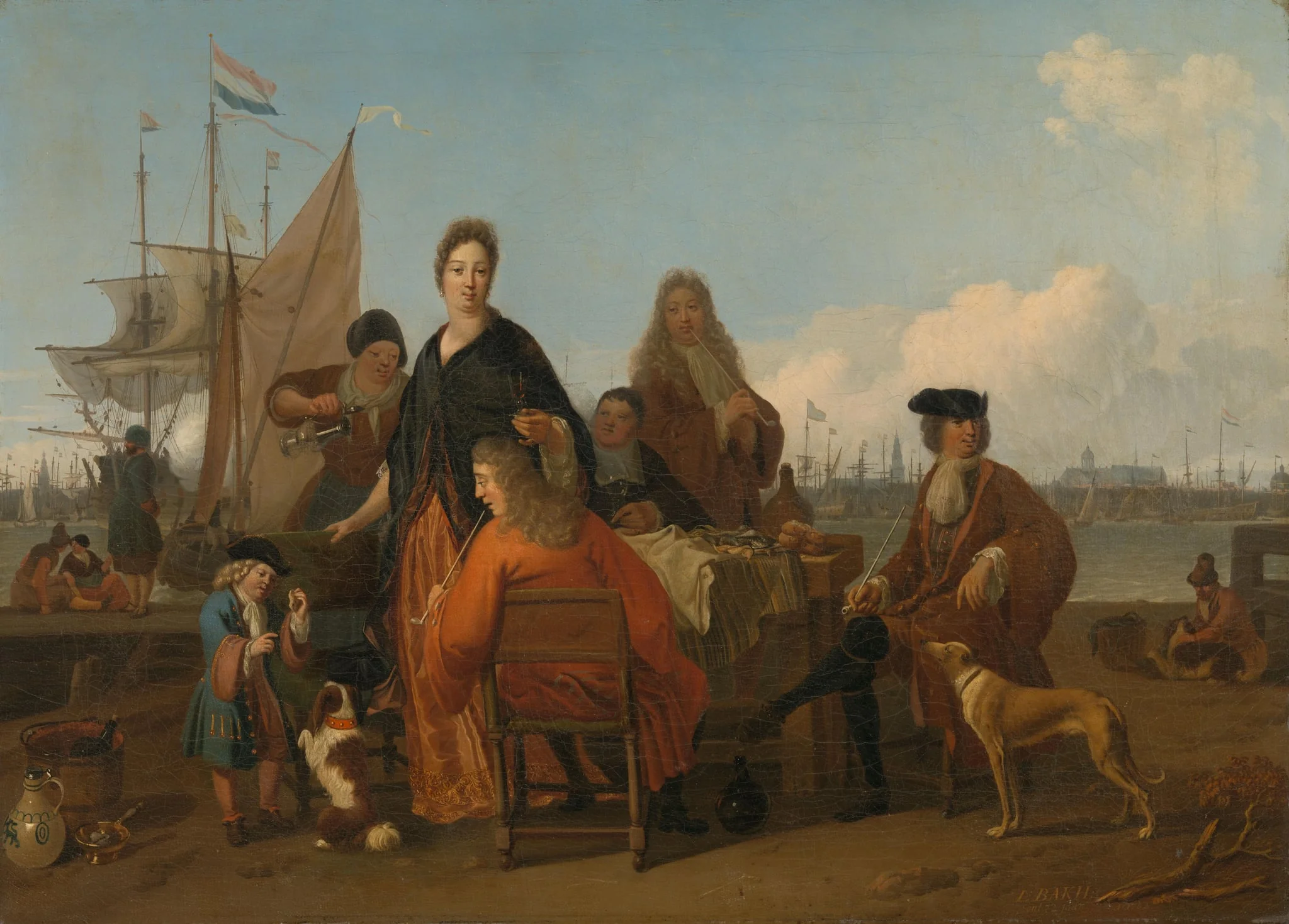 The Bakhuysen and de Hooghe Families dining at the Mosselsteiger (Mussel Pier) on the Y, Amsterdam, detail
