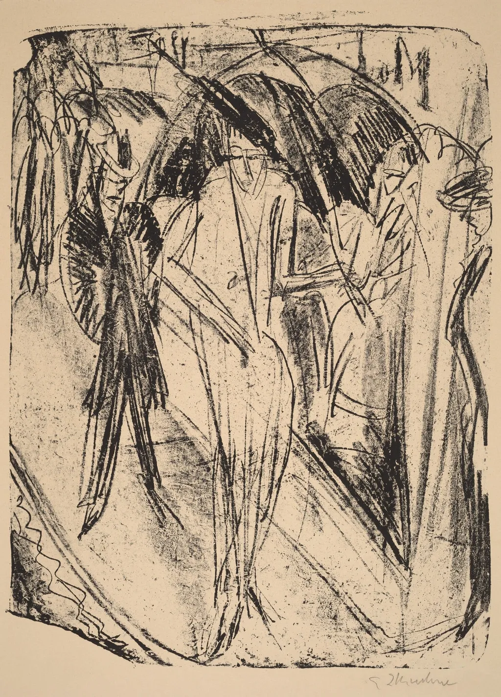 Lady in the Rain, by Ernst Ludwig Kirchner, ink, 1914