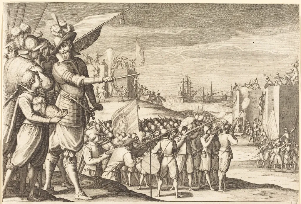 Assault on Two Fortresses, by Jacques Callot, ink, 1614
