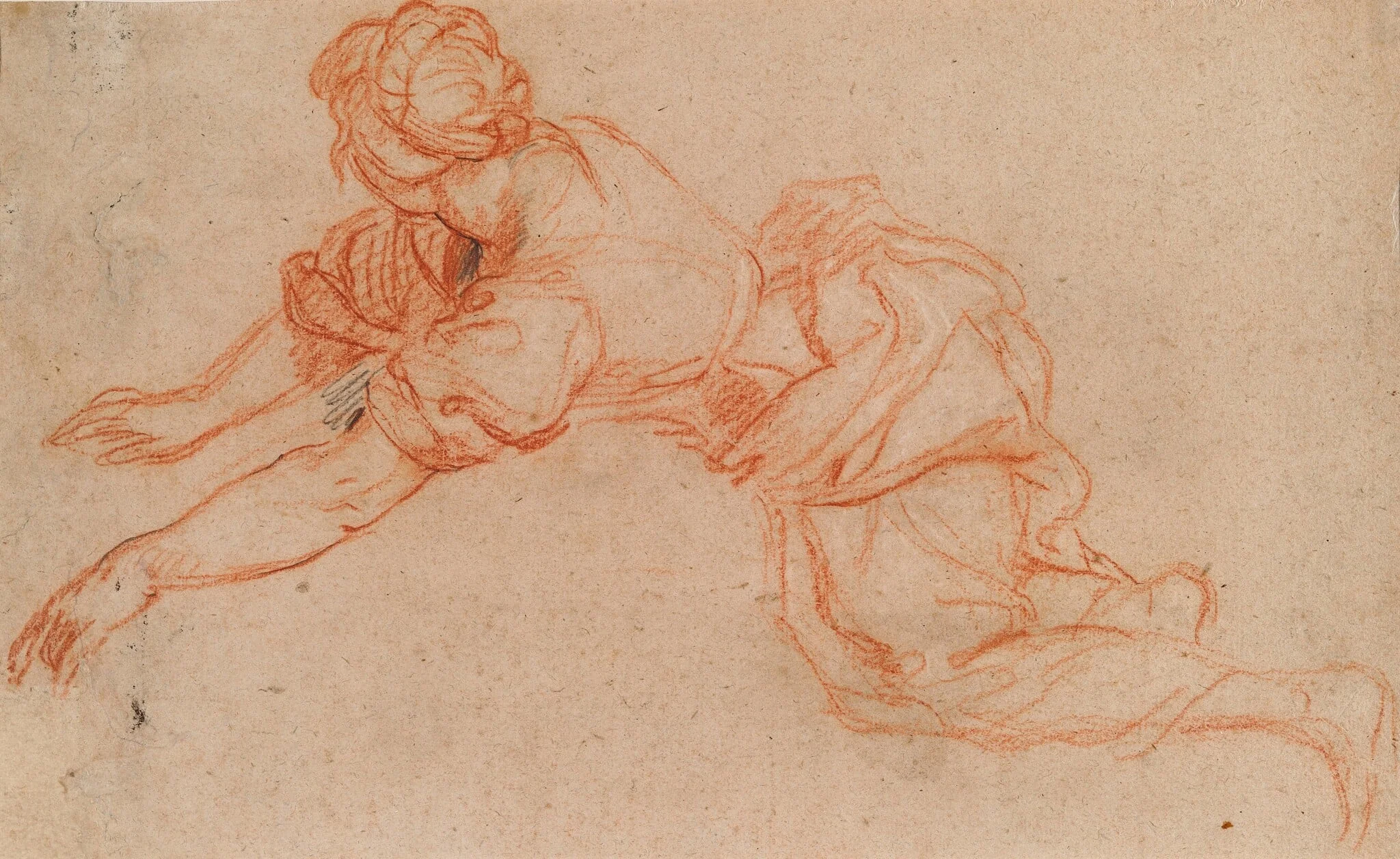 Young Woman Kneeling and Reaching Forward [verso], detail