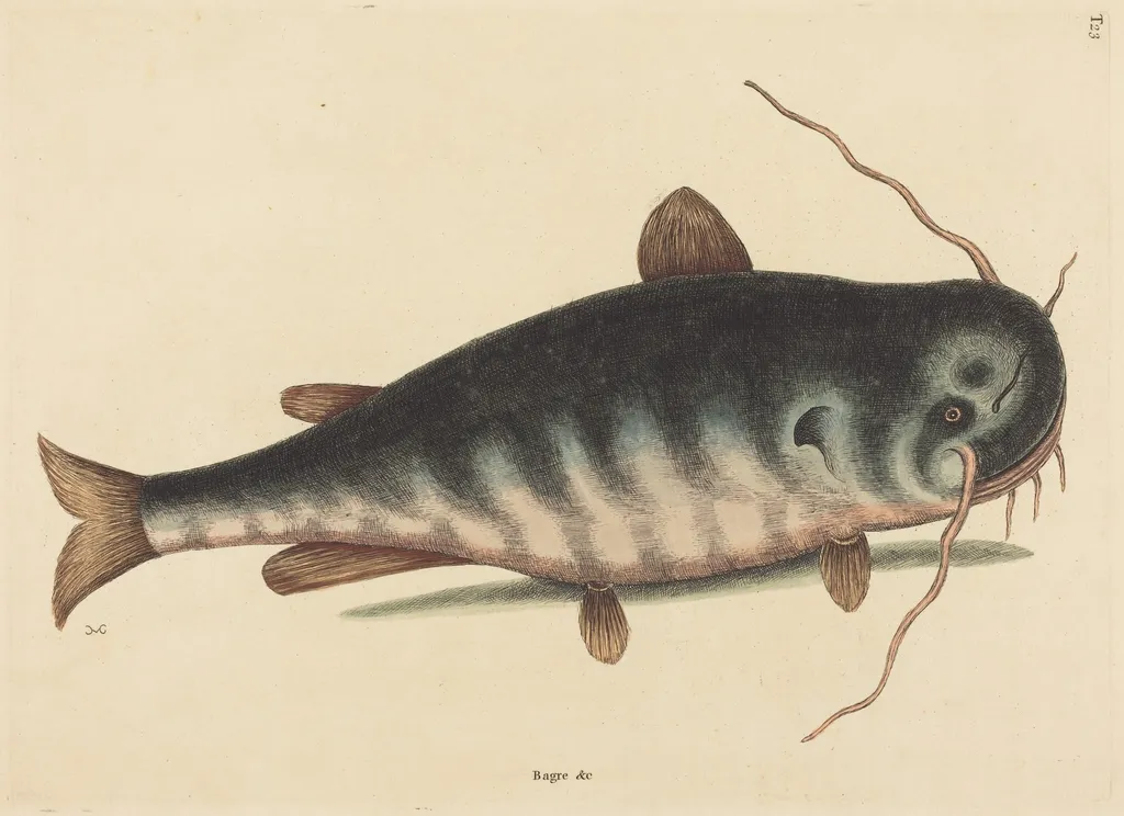 The Cat Fish (Silurus catus), by Mark Catesby, ink