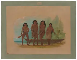 Four Fuegian Indians, by George Catlin, oil, 1862