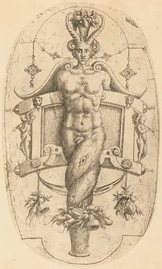 Horned Genius, by Jean Mignon, ink