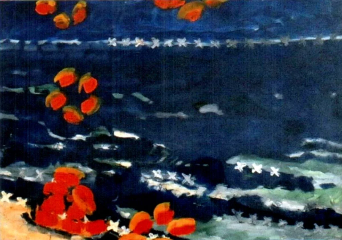 Marină cu fluturi orange, detail