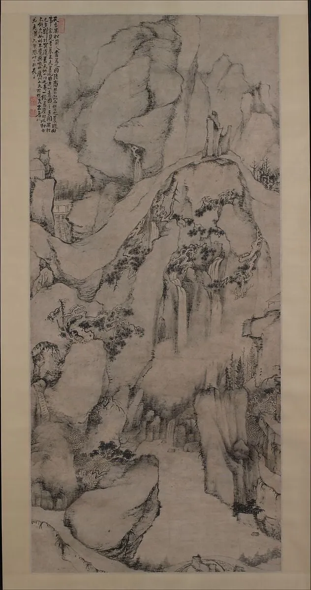 清 戴本孝 天台異松圖 軸 紙本|The Strange Pines of Mount Tiantai, by Dai Benxiao, ink, 1687