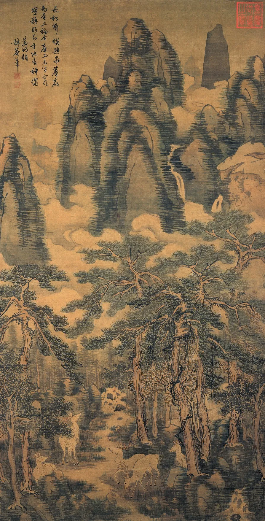 Pines and Deer, by Dai Jin, unspecified, 1435