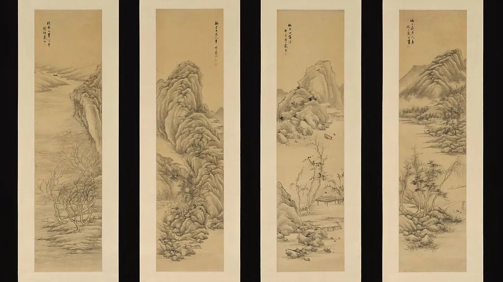 清 戴熙 仿古山水四屏 軸|Landscapes after old masters, by Dai Xi, ink, 1850