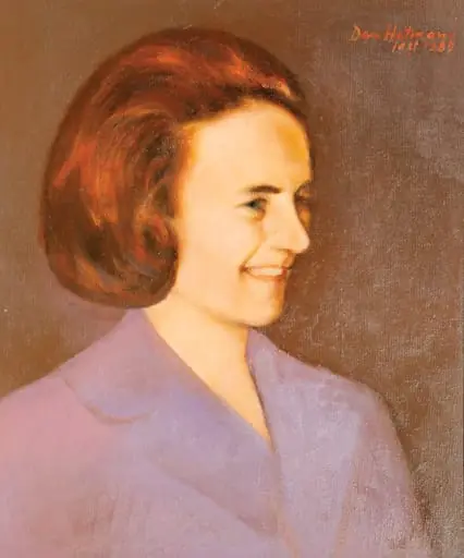 Tablou ”Portret Elena Ceaușescu” semnat Dan Hatmanu și datat dreapta sus.Ulei/pânză. Comandat de Comitetul Județean de Partid Iași și oferit cadou Elenei Ceaușescu cu ocazia aniversării a 70 de ani (ianuarie 1989)., by Dan Hatmanu