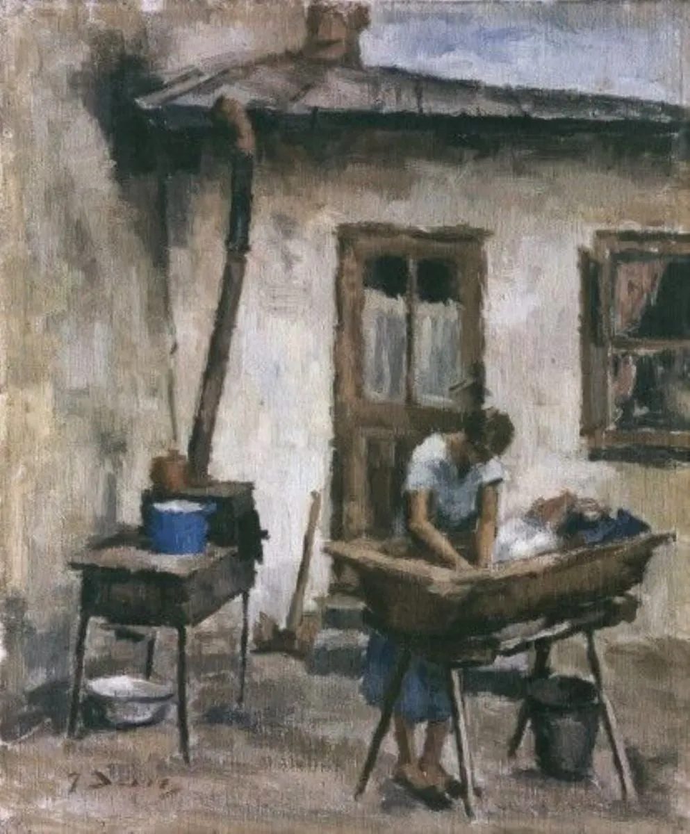Femeie spălând rufe, by Dan Ialomițeanu, unspecified