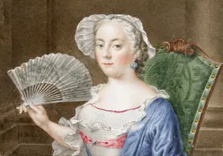 Portret van een dame met waaier, by Daniël Bruyninx, 1758