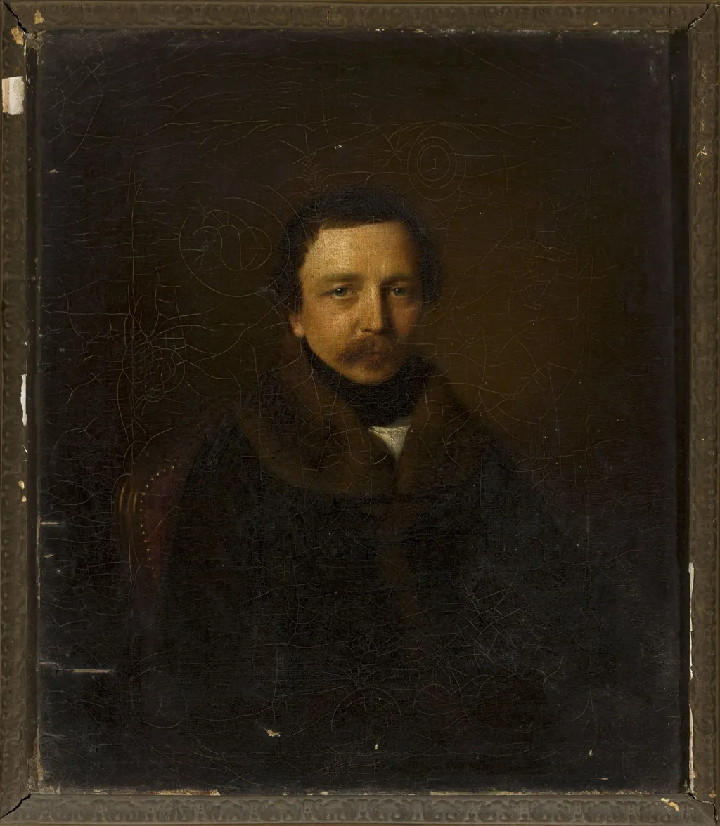 Portrait of a man in a coat with a fur collar, by Daniel Gevril, oil, 1849