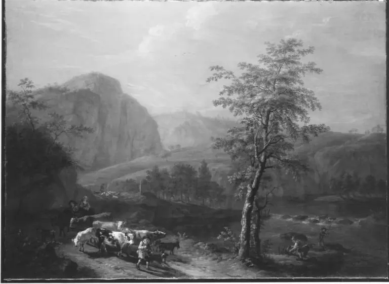 Gebirgslandschaft mit Vieh und Hirten, by Daniel Hien