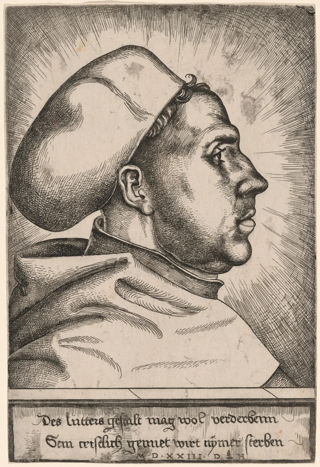 Martin Luther, by Daniel Hopfer, ink, 1523