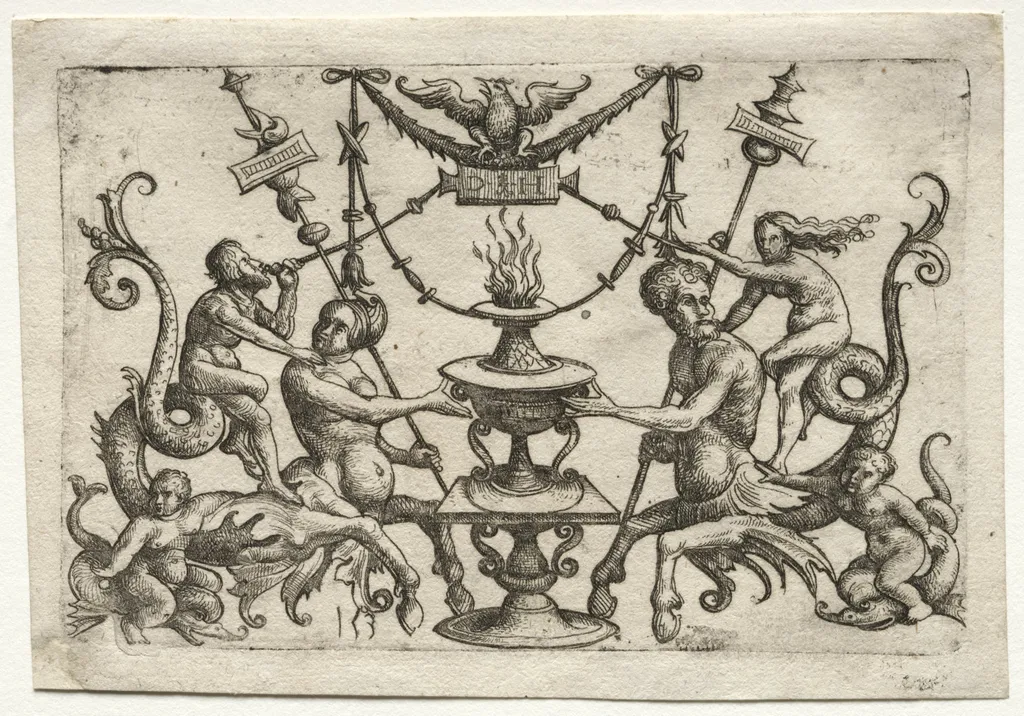 Ornament with Siren and Triton, by Daniel Hopfer, 1513