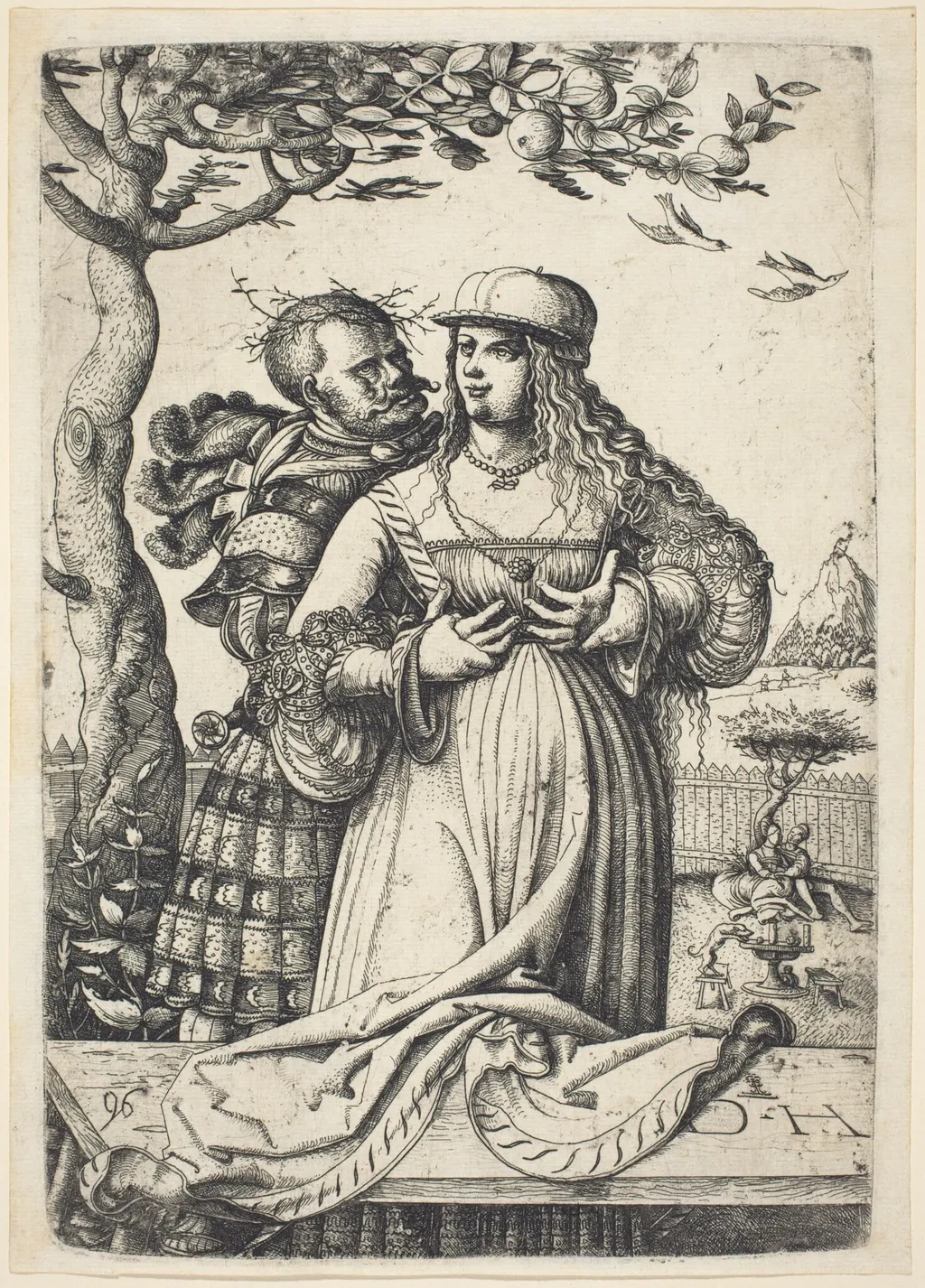 Soldier Embracing a Woman, by Daniel Hopfer, ink, 1530