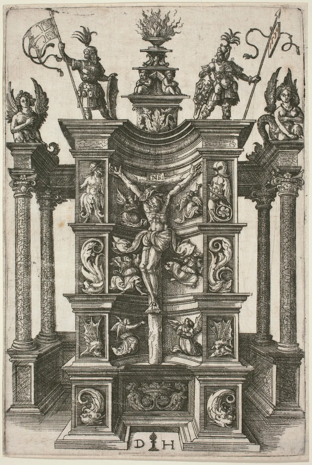 The Crucified Christ in a Decorated Niche, by Daniel Hopfer, ink, 1524