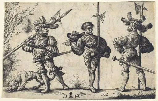 Three German Soldiers Armed with Halberds, by Daniel Hopfer