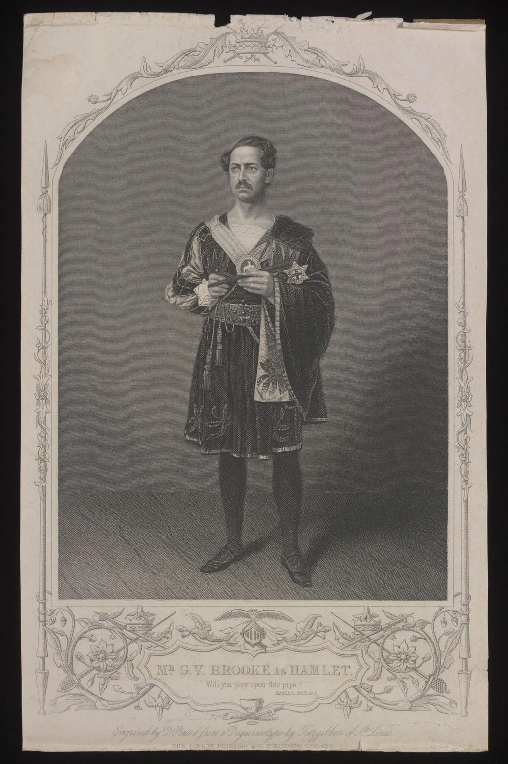 Mr G.V. Brooke as Hamlet, by Daniel J. Pound, 1840