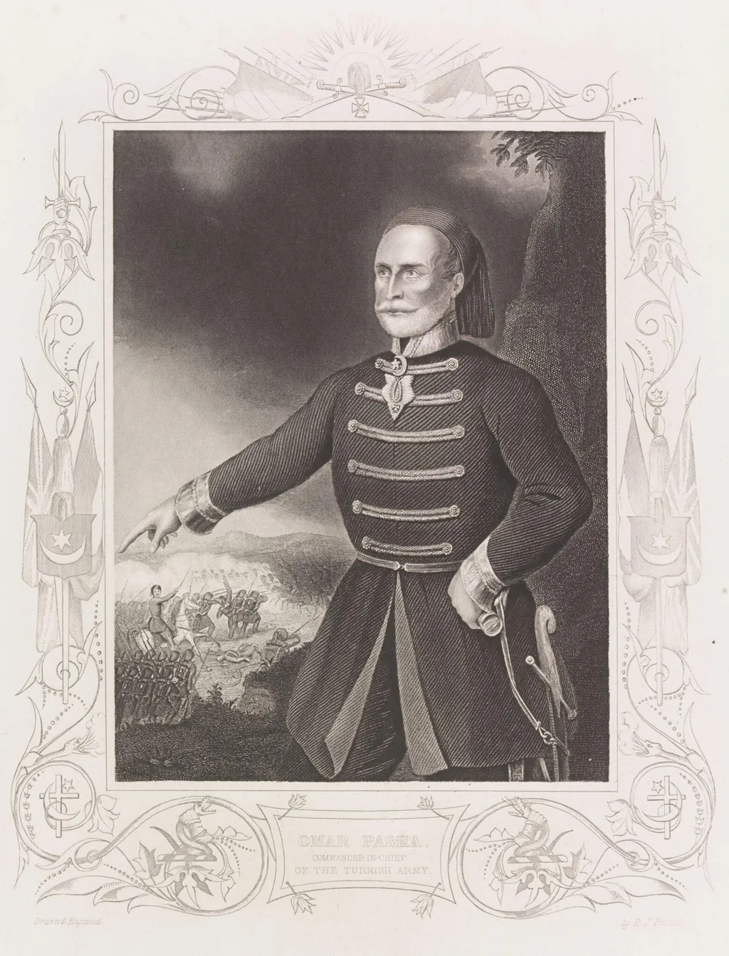 Omar Pasha, Commander In Chief Of The Turkish Army, by Daniel J. Pound, ink, 1840