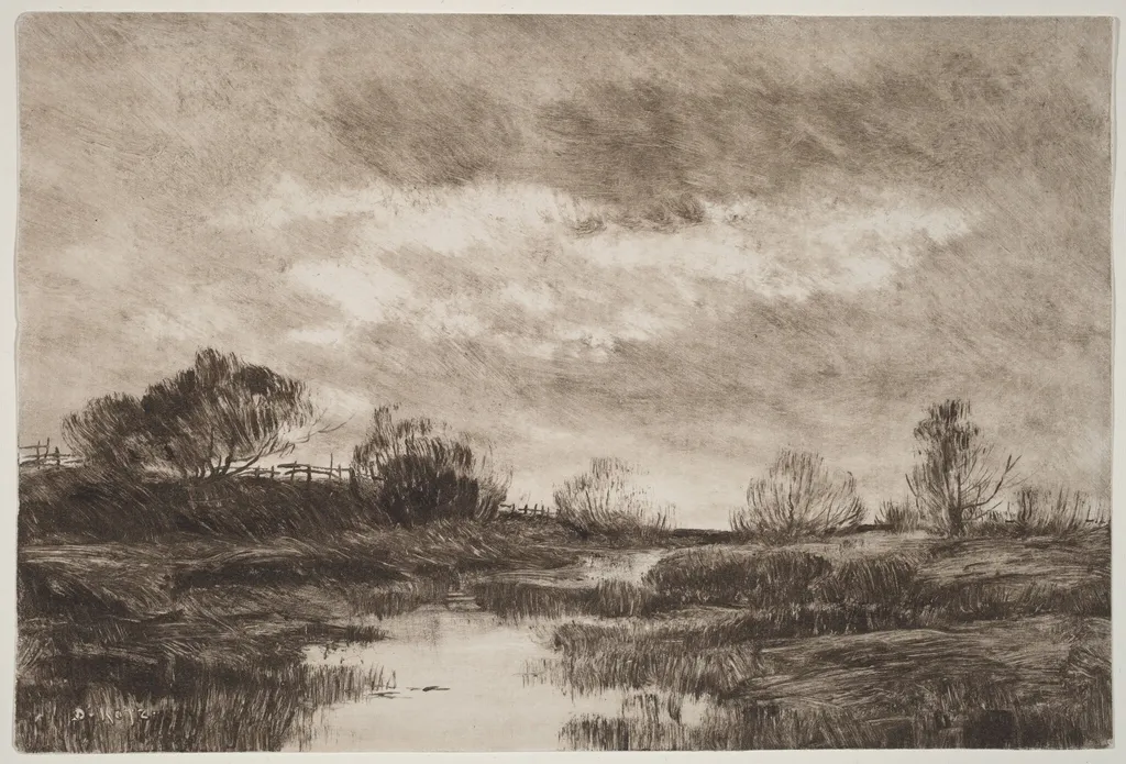 A Pastoral Landscape with a Stream, by Daniel Kotz, ink, 1890