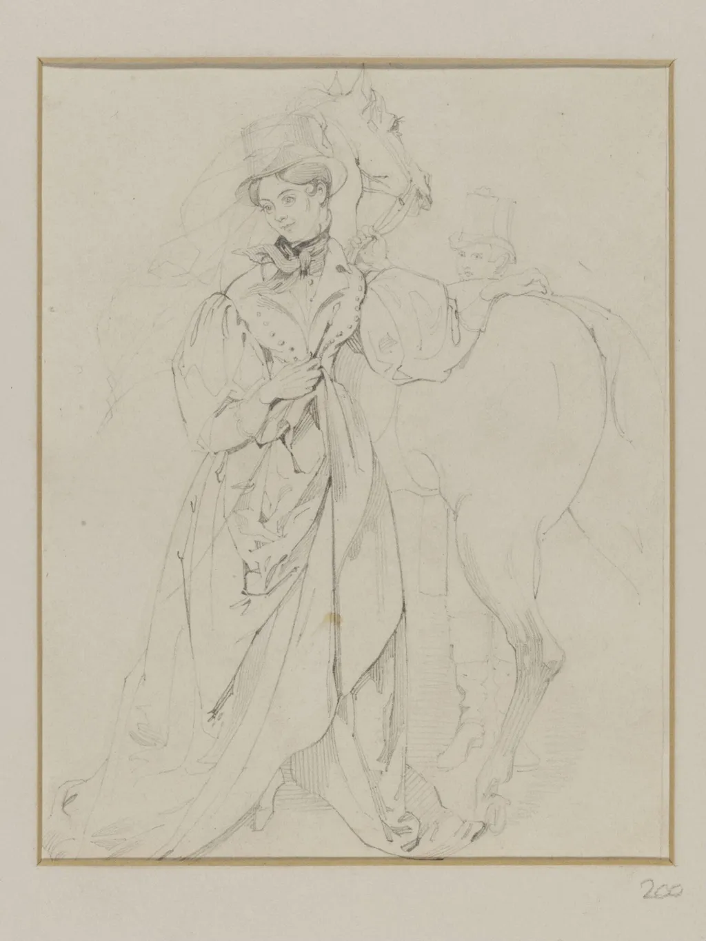 Study of a woman standing beside a horse, by Daniel Maclise, 1825