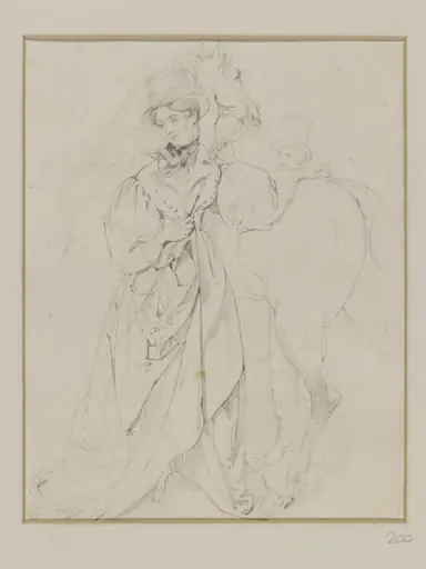 Study of a woman standing beside a horse, by Daniel Maclise