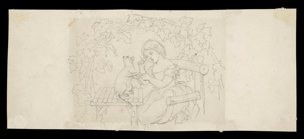 Study of a young girl and a cat, by Daniel Maclise, 1825