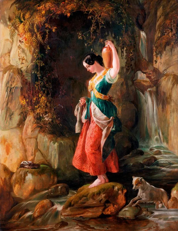 Waterfall at St Nighton's Kieve, near Tintagel, by Daniel Maclise, oil, 1842
