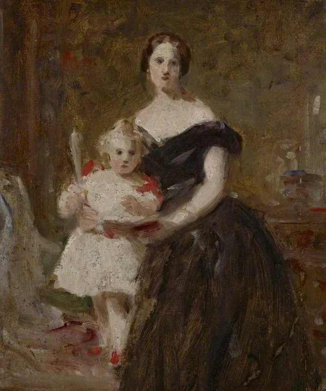 A Portrait Study of a Lady and a Child in an Interior, by Daniel Macnee, unspecified, 1854