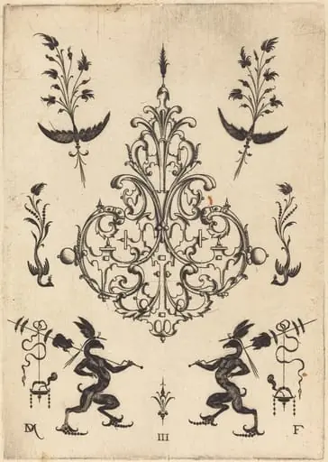 Brooch with Sprigs at Top and Griffins with Trophies at Bottom, by Daniel Mignot