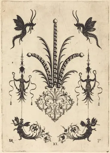 Brooch with Table-Stones, Winged Animals at Top, and Winged Human Beings at Bottom, by Daniel Mignot