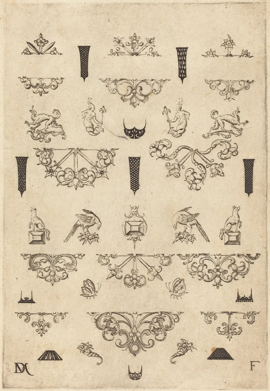 Eleven Different Studs and Twenty-Three Ornaments, by Daniel Mignot, ink, 1593