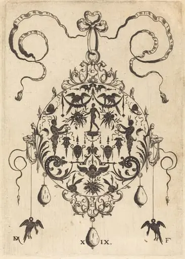 Large Pendant, In Circular Form, Nude Man Flanked by Two Herms, by Daniel Mignot