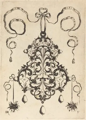 Large Pendant, Lower Left and Right Two Bunches of Grass and Fruit, by Daniel Mignot
