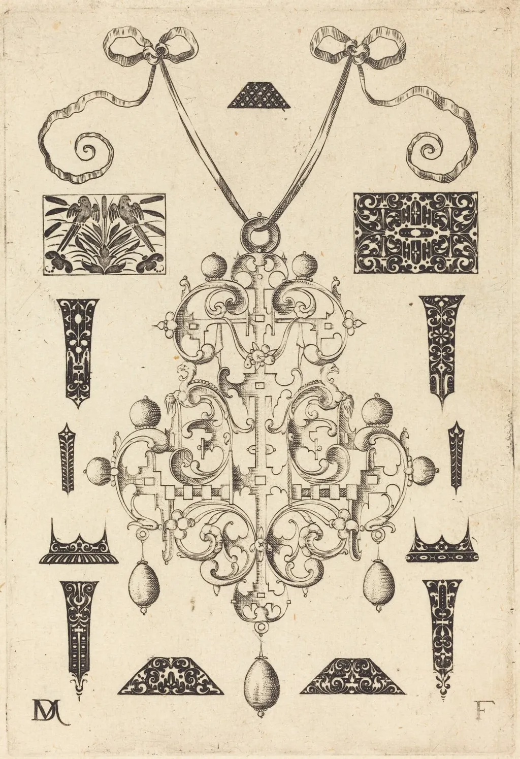 Large Pendant, Surrounded by Thirteen Studs, by Daniel Mignot, ink, 1593