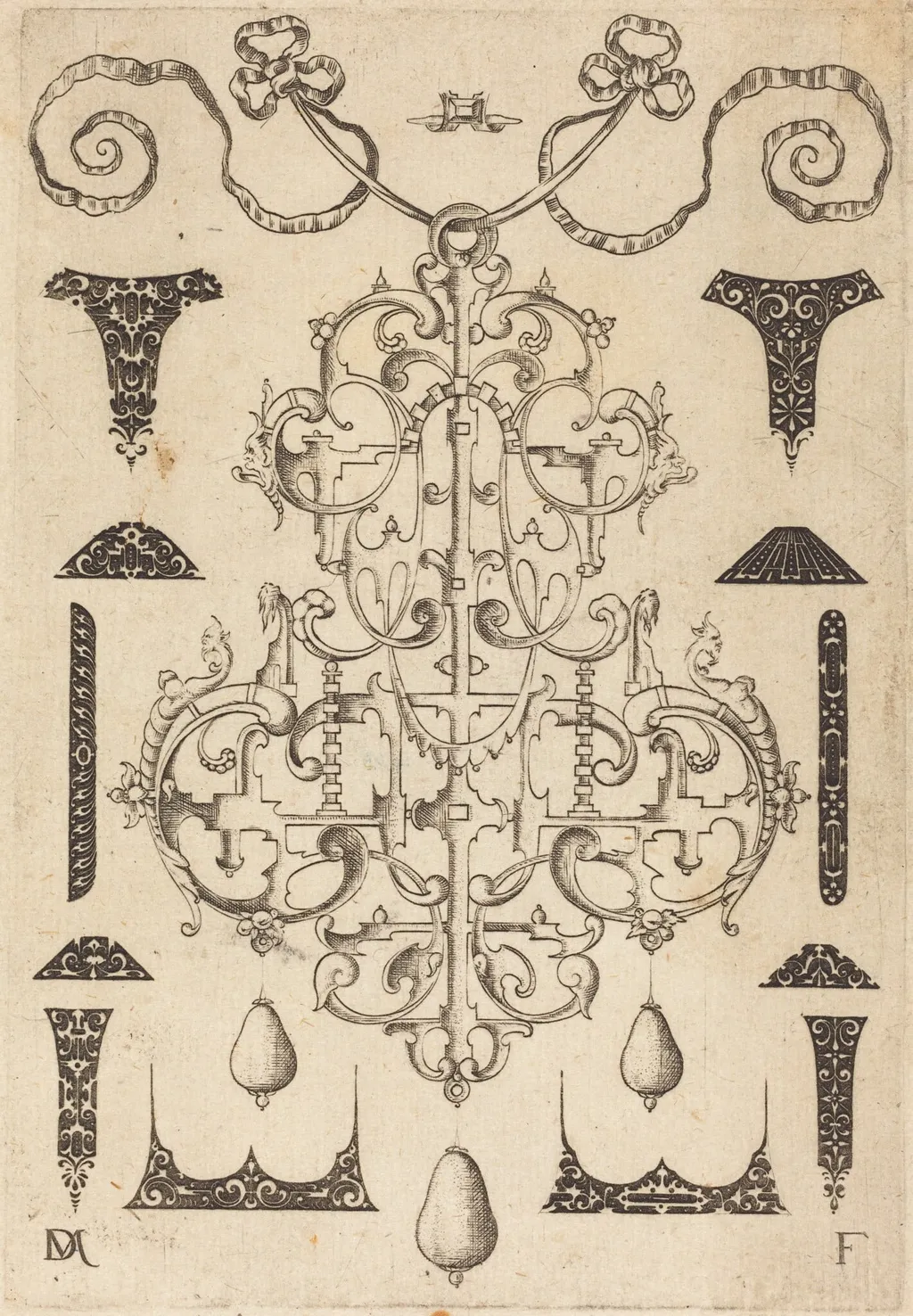 Large Pendant, Surrounded by Twelve Small Studs, by Daniel Mignot, ink, 1593