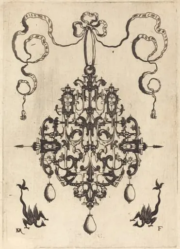 Large Pendant, Two Fantasy Creatures with Long Tails at Bottom, by Daniel Mignot
