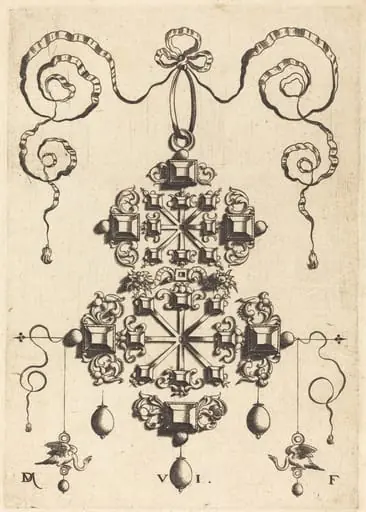 Large Pendant with Two Double Crosses, Surrounded by Six Large and Sixteen Small Table-Stones, by Daniel Mignot