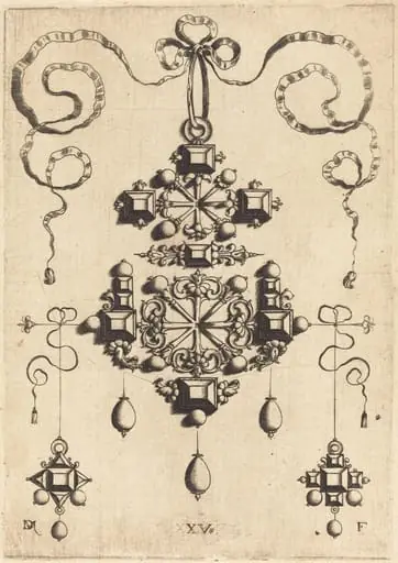 Pendant with Two Double Crosses, Surrounded by Four Diamond-Shaped Stones, Five Table-Stones, and Thirteen Pearls, by Daniel Mignot