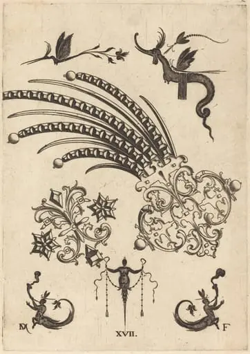 Two Brooches with Dragon and Insects at Top and Human Beings with Snake-like Tails atBottom, by Daniel Mignot