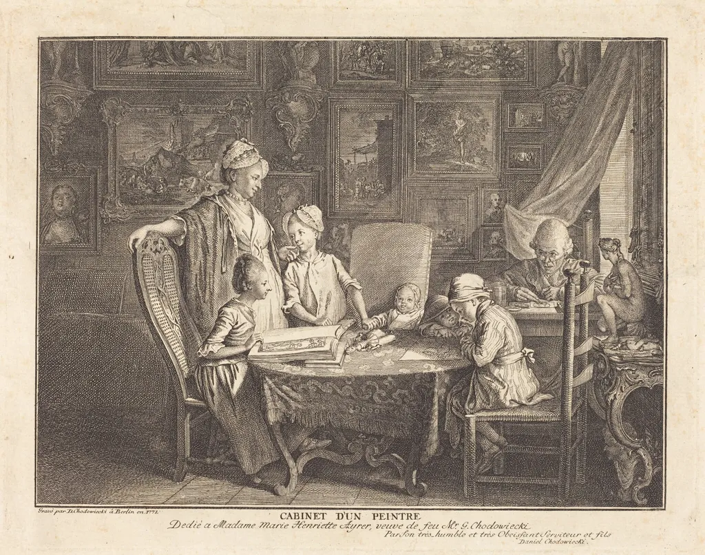 Cabinet d'un Peintre, by Daniel Nikolaus Chodowiecki, ink, 1771