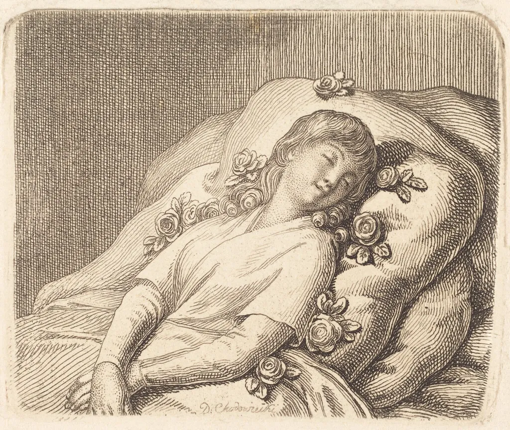 Dreaming on Roses, by Daniel Nikolaus Chodowiecki, ink, 1790