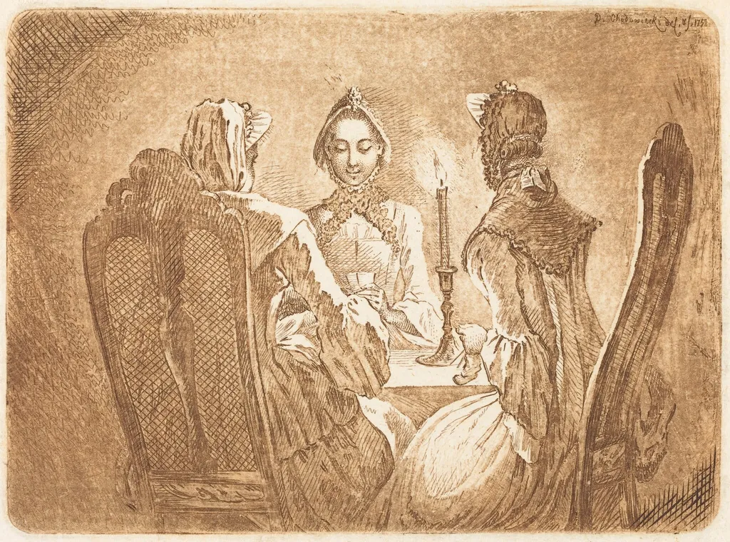 The Card Game (Der kleine l'Hombre Tisch), by Daniel Nikolaus Chodowiecki, ink, 1758