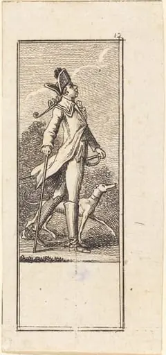 Young Man with Sword, Cane and Dog, by Daniel Nikolaus Chodowiecki