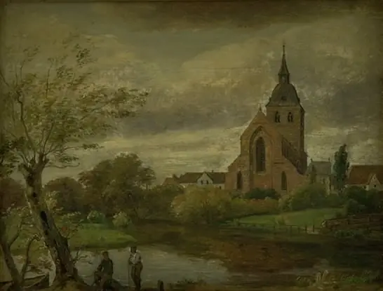 St Knud's Church by the River in Odense. Autumn, by Dankvart Dreyer